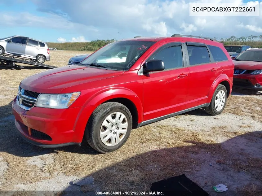 2016 Dodge Journey Se VIN: 3C4PDCABXGT222661 Lot: 40534001