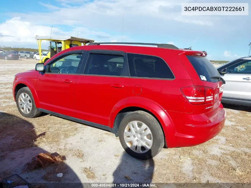 2016 Dodge Journey Se VIN: 3C4PDCABXGT222661 Lot: 40534001