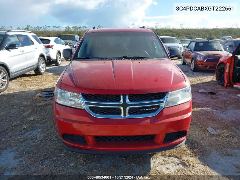 2016 Dodge Journey Se VIN: 3C4PDCABXGT222661 Lot: 40534001