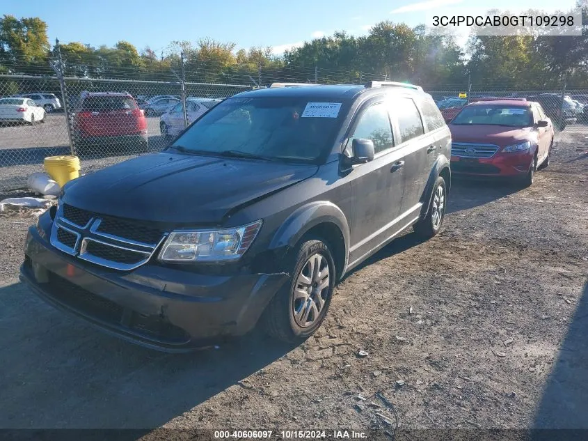 2016 Dodge Journey Se VIN: 3C4PDCAB0GT109298 Lot: 40606097