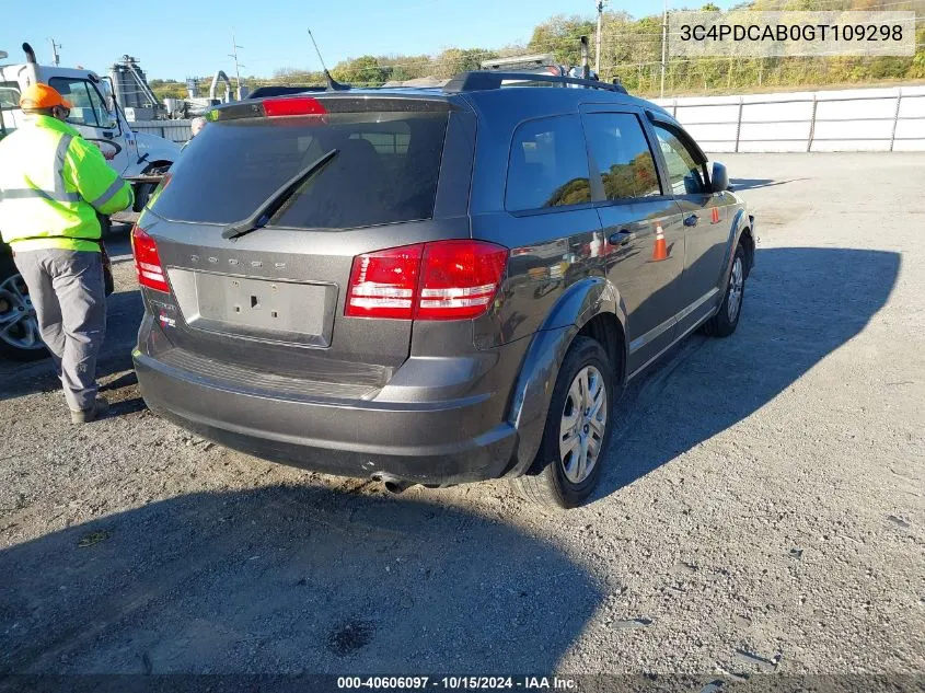 2016 Dodge Journey Se VIN: 3C4PDCAB0GT109298 Lot: 40606097