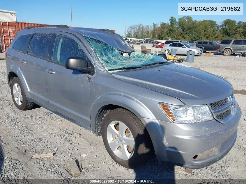 2016 Dodge Journey Se VIN: 3C4PDCAB3GT219682 Lot: 40627092