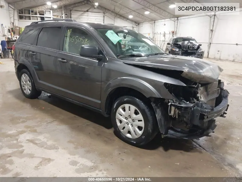 2016 Dodge Journey Se VIN: 3C4PDCAB0GT182381 Lot: 40650596