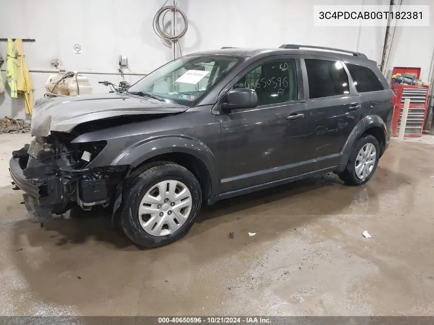 2016 Dodge Journey Se VIN: 3C4PDCAB0GT182381 Lot: 40650596