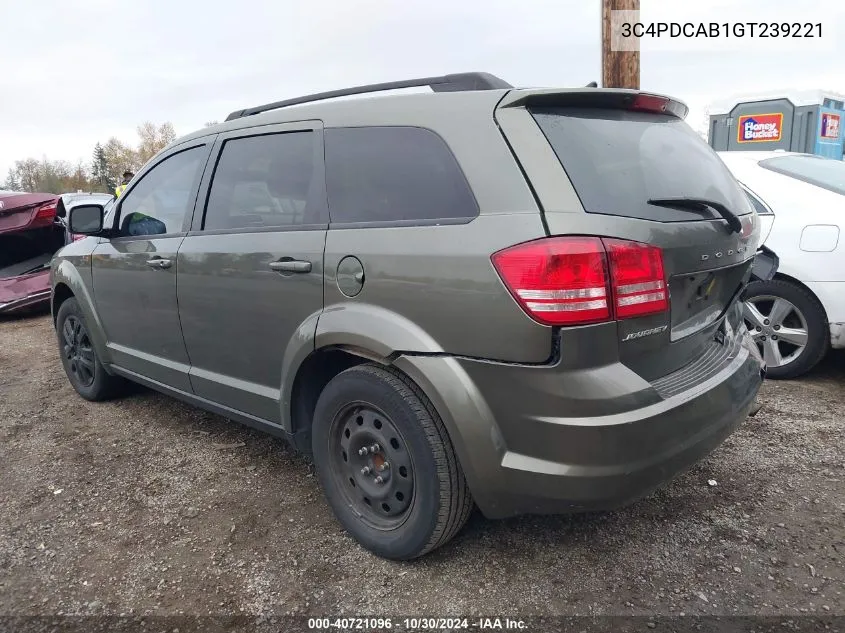 2016 Dodge Journey Se VIN: 3C4PDCAB1GT239221 Lot: 40721096