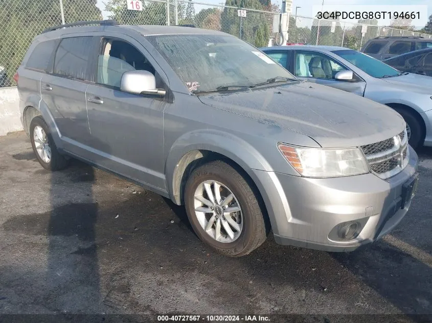 2016 Dodge Journey Sxt VIN: 3C4PDCBG8GT194661 Lot: 40727567