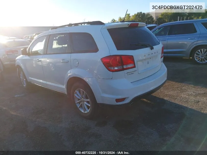 2016 Dodge Journey Sxt VIN: 3C4PDCBGXGT202470 Lot: 40732225