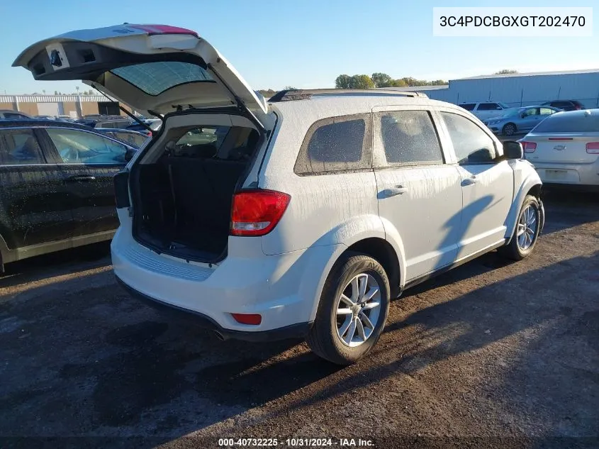 2016 Dodge Journey Sxt VIN: 3C4PDCBGXGT202470 Lot: 40732225