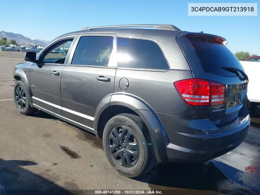 2016 Dodge Journey Se VIN: 3C4PDCAB9GT213918 Lot: 40741290