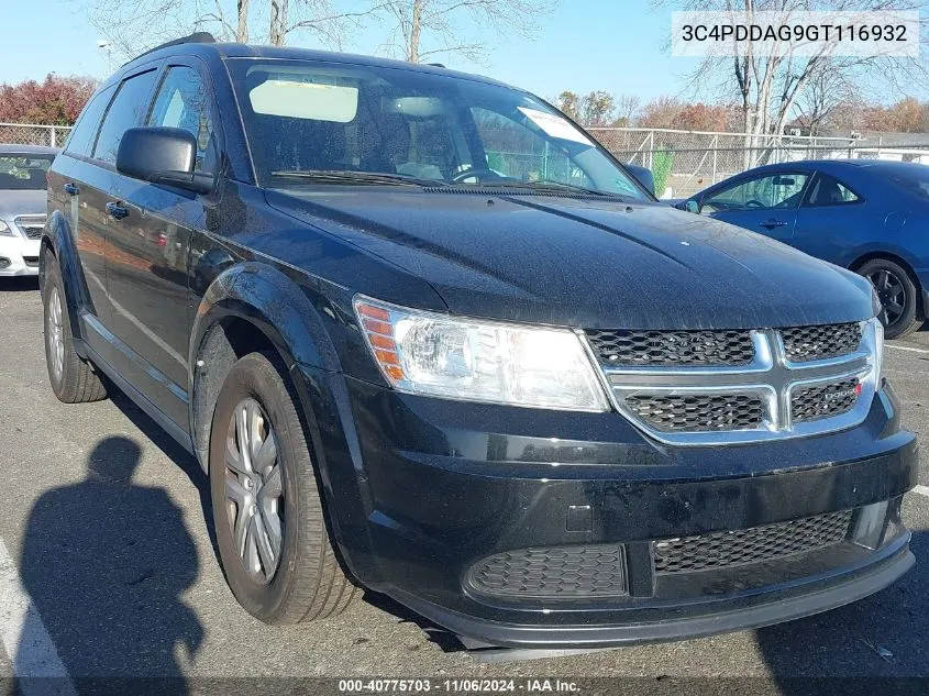 2016 Dodge Journey Se VIN: 3C4PDDAG9GT116932 Lot: 40775703