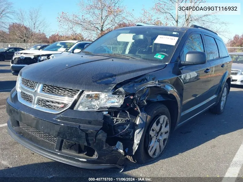 2016 Dodge Journey Se VIN: 3C4PDDAG9GT116932 Lot: 40775703