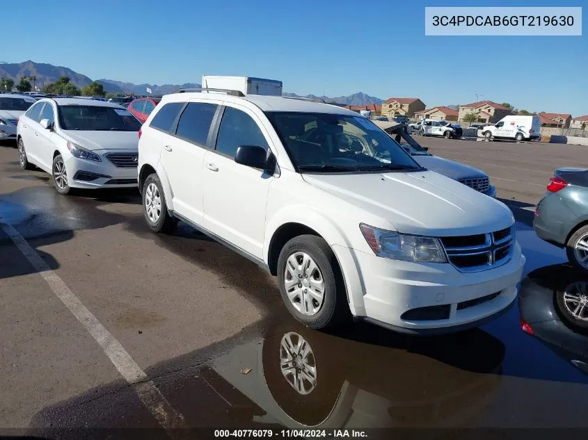 2016 Dodge Journey Se VIN: 3C4PDCAB6GT219630 Lot: 40776079