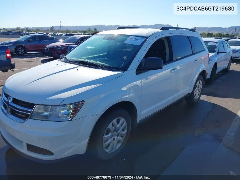 2016 Dodge Journey Se VIN: 3C4PDCAB6GT219630 Lot: 40776079