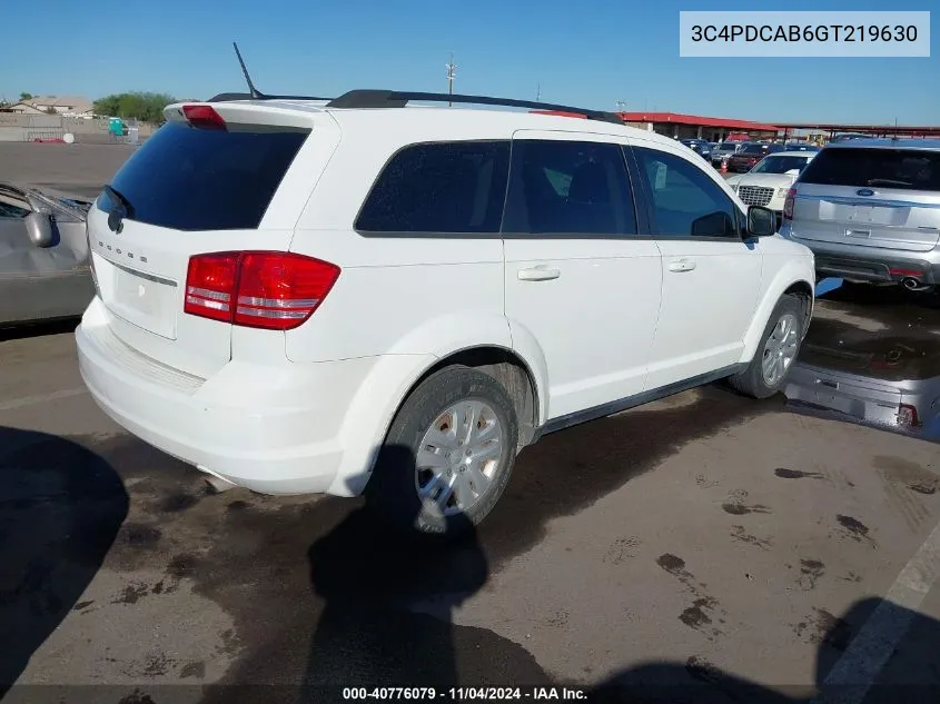 2016 Dodge Journey Se VIN: 3C4PDCAB6GT219630 Lot: 40776079