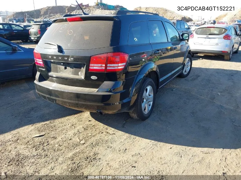 2016 Dodge Journey Se VIN: 3C4PDCAB4GT152221 Lot: 40797106