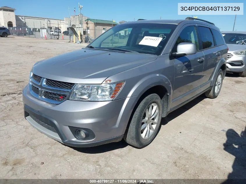 2016 Dodge Journey Sxt VIN: 3C4PDCBG4GT137129 Lot: 40799127