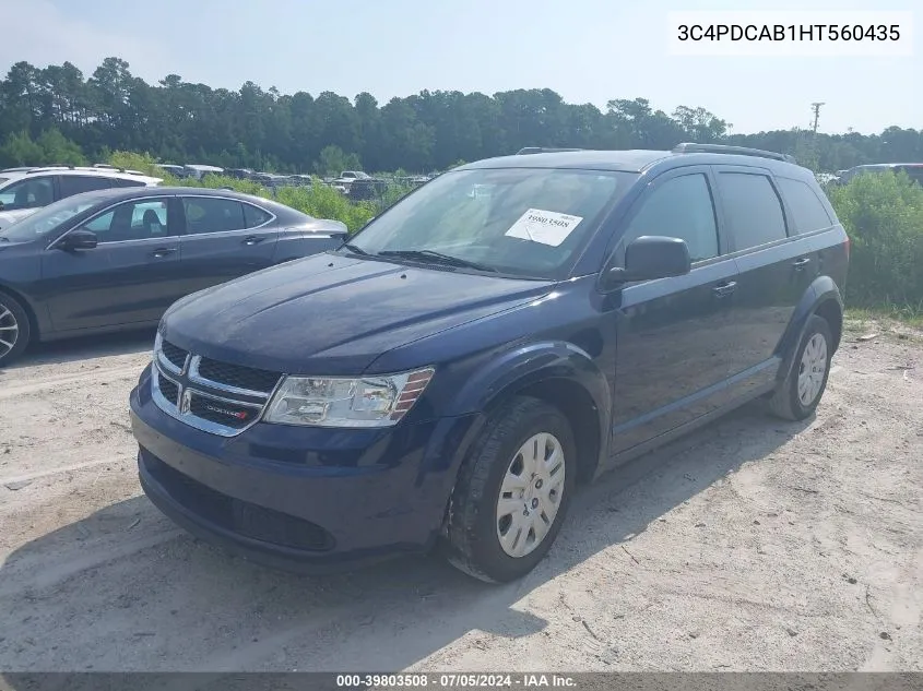 2017 Dodge Journey Se VIN: 3C4PDCAB1HT560435 Lot: 39803508