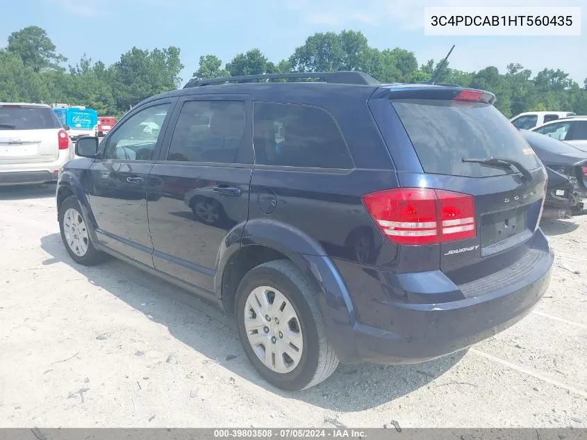 2017 Dodge Journey Se VIN: 3C4PDCAB1HT560435 Lot: 39803508