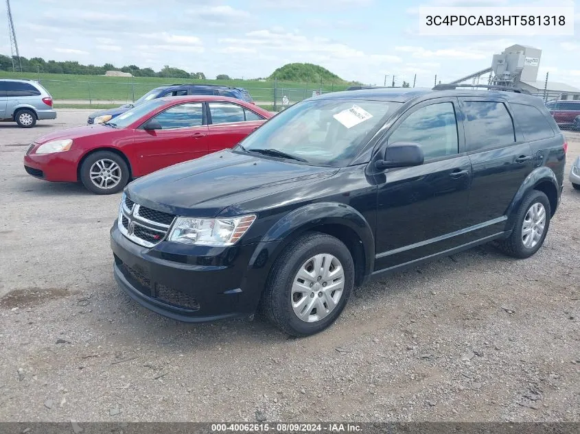 2017 Dodge Journey Se VIN: 3C4PDCAB3HT581318 Lot: 40062615