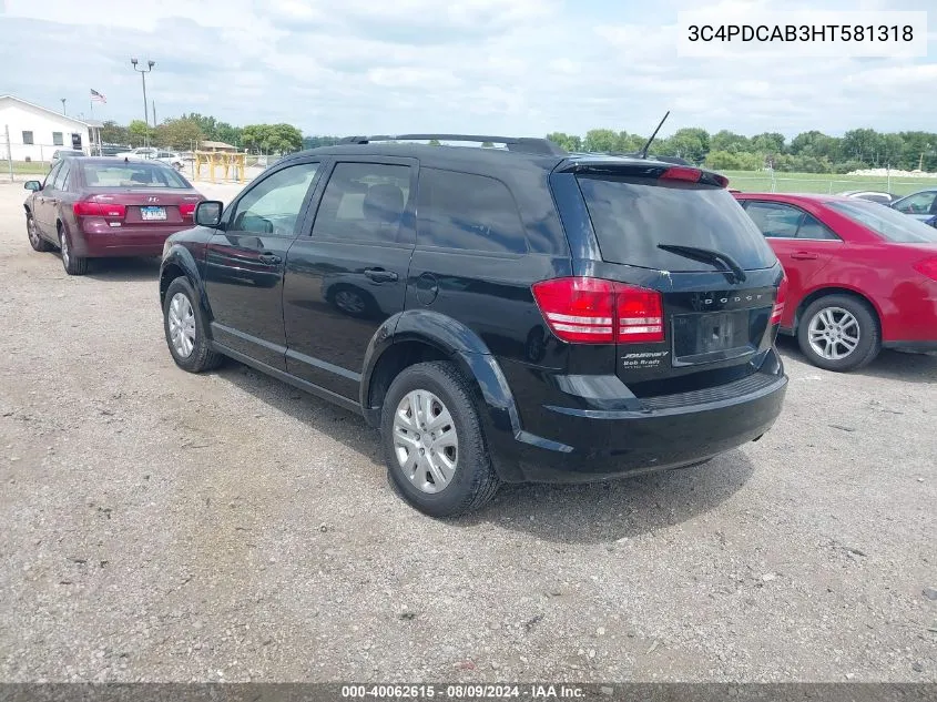 2017 Dodge Journey Se VIN: 3C4PDCAB3HT581318 Lot: 40062615