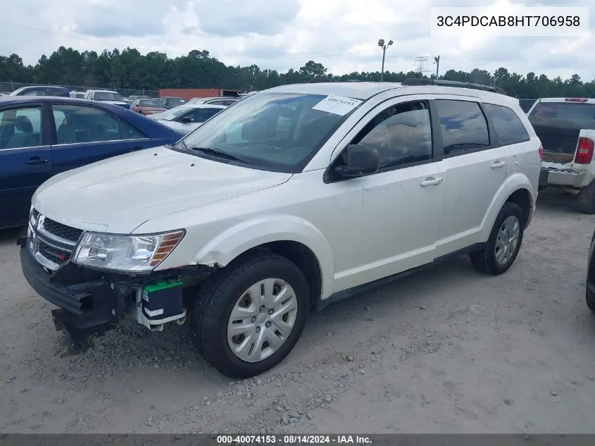 2017 Dodge Journey Se VIN: 3C4PDCAB8HT706958 Lot: 40074153