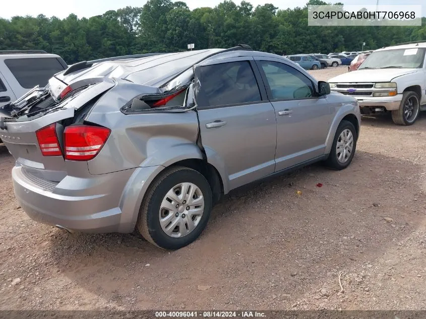 2017 Dodge Journey Se VIN: 3C4PDCAB0HT706968 Lot: 40096041