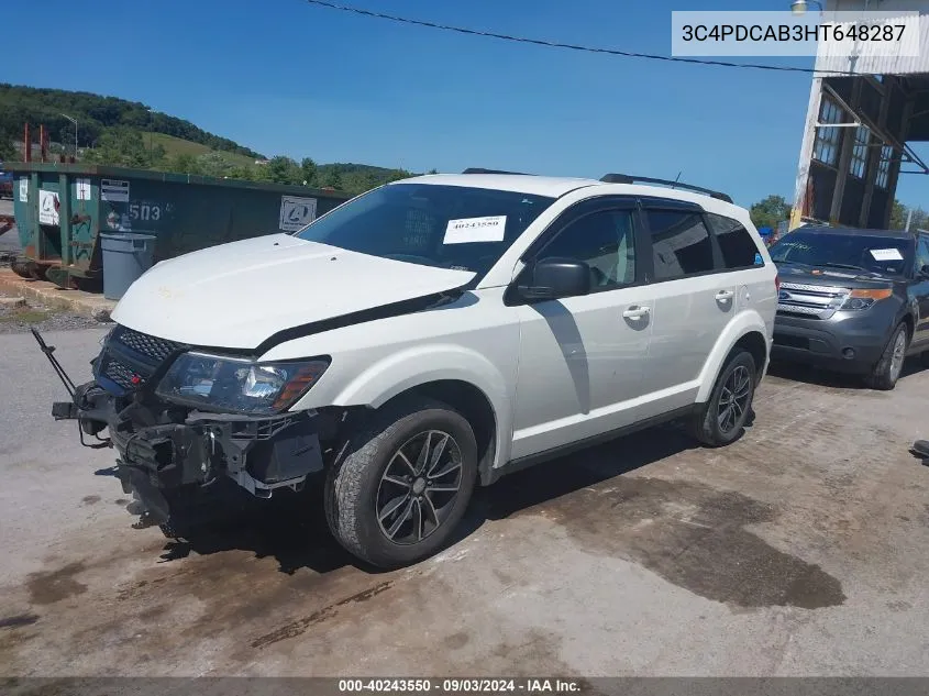 2017 Dodge Journey Se VIN: 3C4PDCAB3HT648287 Lot: 40243550