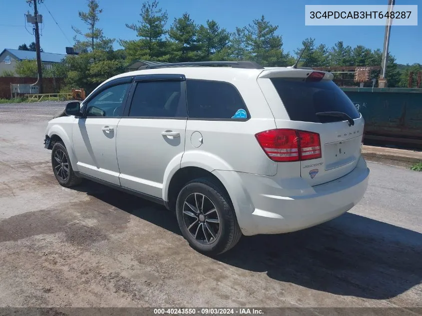 2017 Dodge Journey Se VIN: 3C4PDCAB3HT648287 Lot: 40243550