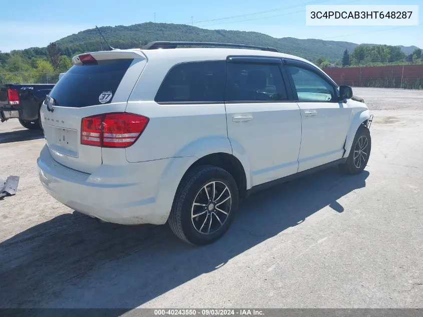 2017 Dodge Journey Se VIN: 3C4PDCAB3HT648287 Lot: 40243550