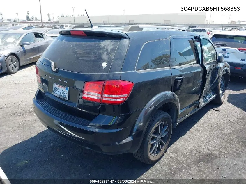 2017 Dodge Journey Se VIN: 3C4PDCAB6HT568353 Lot: 40277147