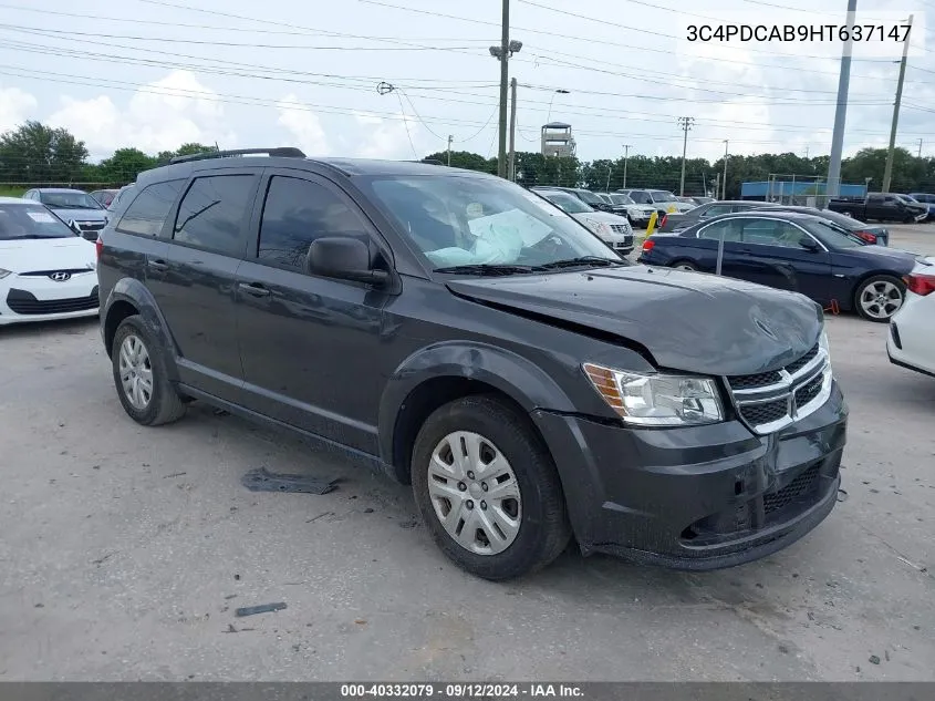 2017 Dodge Journey Se VIN: 3C4PDCAB9HT637147 Lot: 40332079