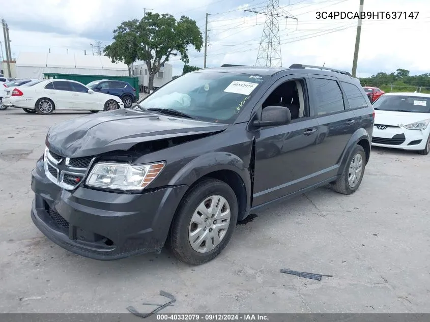 2017 Dodge Journey Se VIN: 3C4PDCAB9HT637147 Lot: 40332079