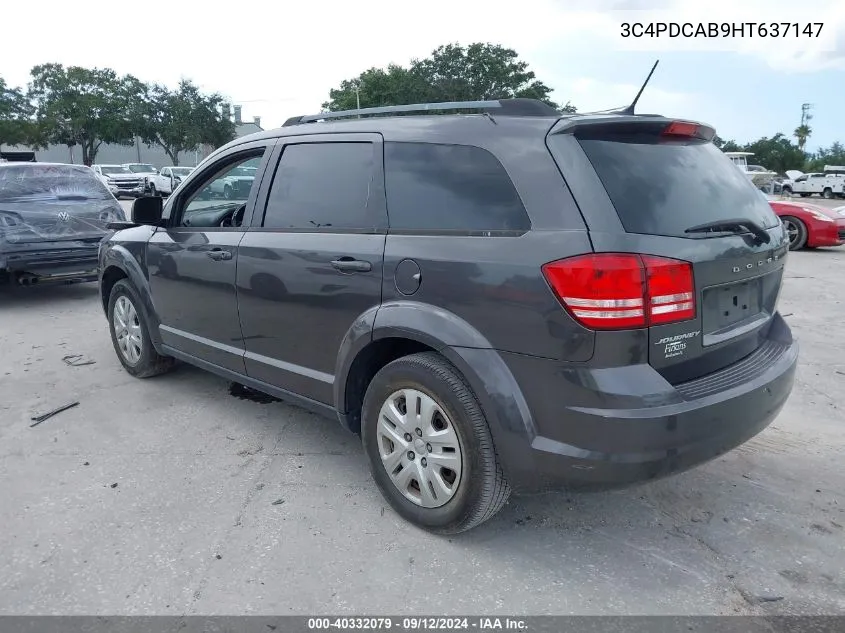 2017 Dodge Journey Se VIN: 3C4PDCAB9HT637147 Lot: 40332079