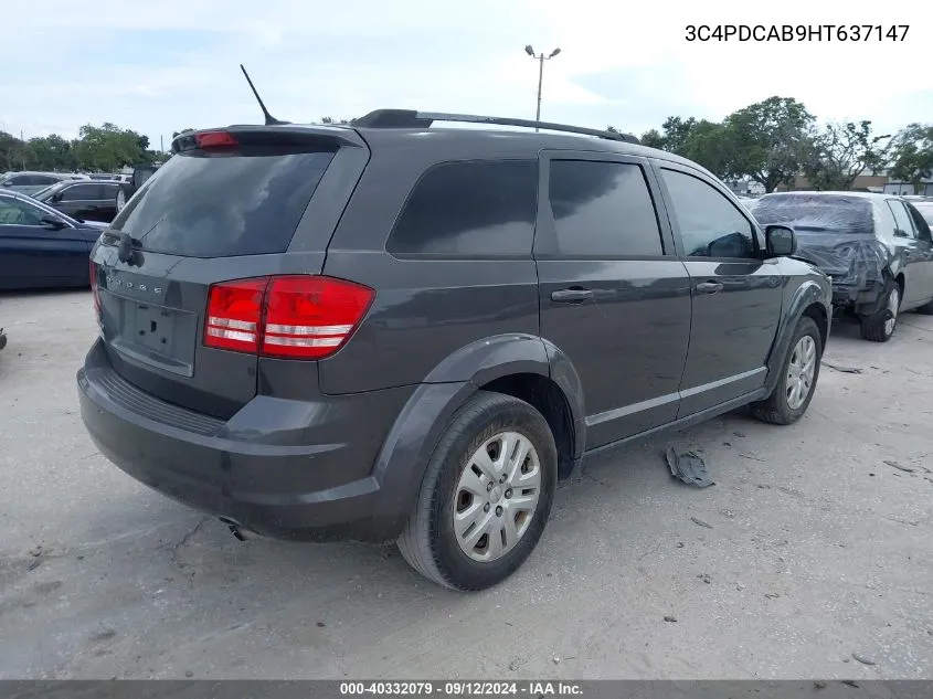 2017 Dodge Journey Se VIN: 3C4PDCAB9HT637147 Lot: 40332079