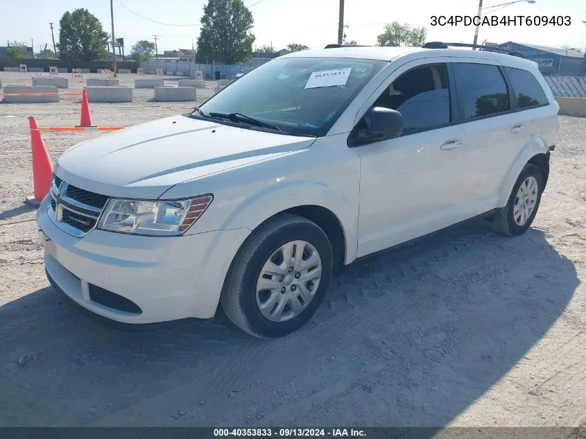 2017 Dodge Journey Se VIN: 3C4PDCAB4HT609403 Lot: 40353833