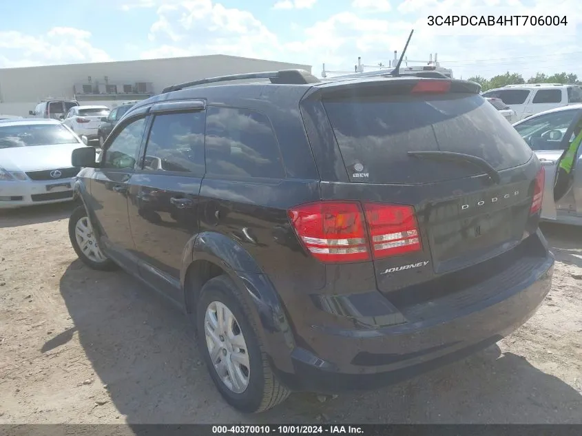 2017 Dodge Journey Se VIN: 3C4PDCAB4HT706004 Lot: 40370010