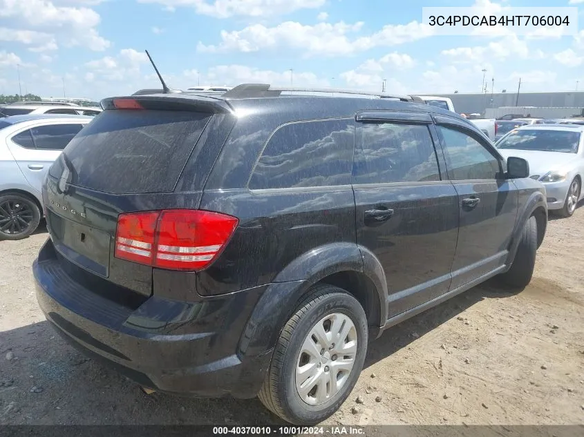 2017 Dodge Journey Se VIN: 3C4PDCAB4HT706004 Lot: 40370010