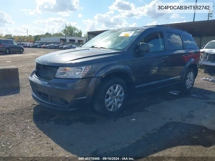 2017 Dodge Journey Se VIN: 3C4PDCAB3HT552742 Lot: 40376488