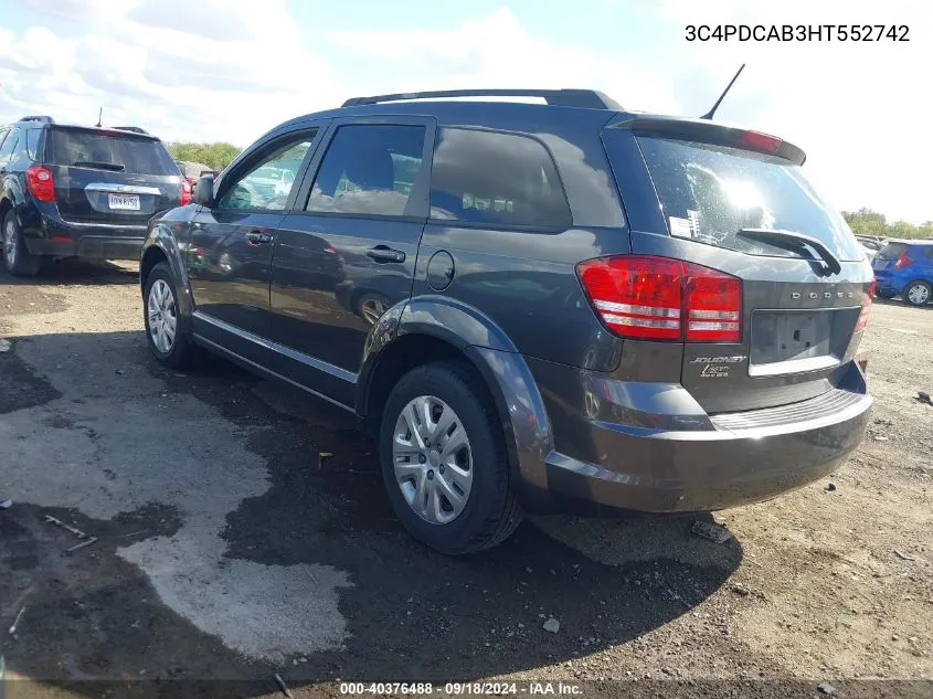 2017 Dodge Journey Se VIN: 3C4PDCAB3HT552742 Lot: 40376488