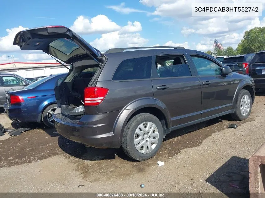 2017 Dodge Journey Se VIN: 3C4PDCAB3HT552742 Lot: 40376488