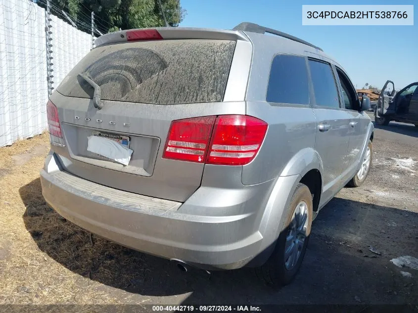 2017 Dodge Journey Se VIN: 3C4PDCAB2HT538766 Lot: 40442719