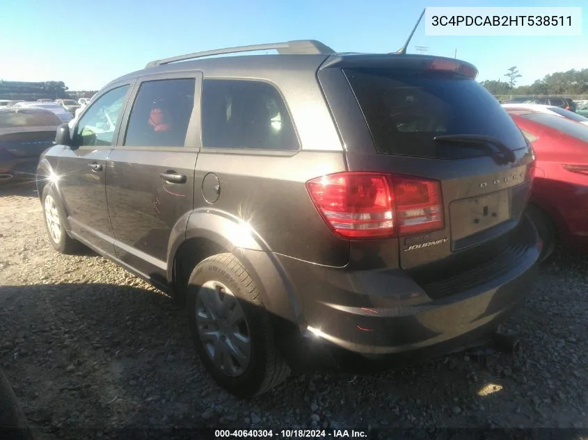 2017 Dodge Journey Se VIN: 3C4PDCAB2HT538511 Lot: 40640304