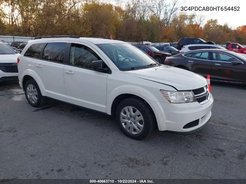 2017 Dodge Journey Se VIN: 3C4PDCAB0HT654452 Lot: 40663710