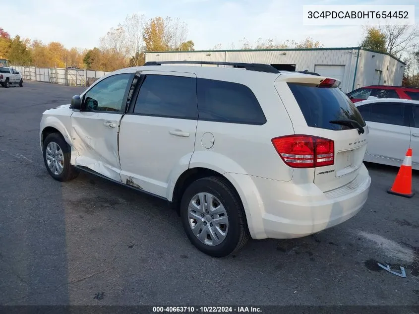 2017 Dodge Journey Se VIN: 3C4PDCAB0HT654452 Lot: 40663710