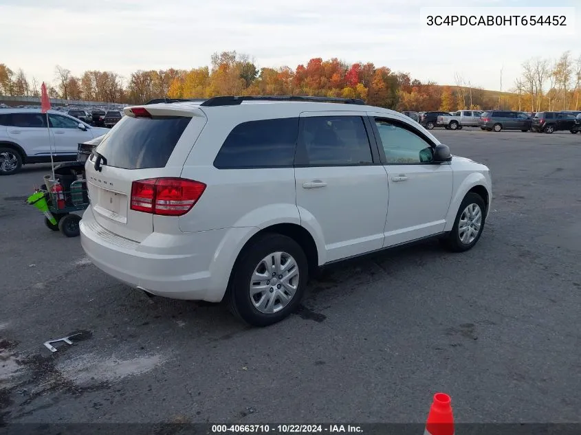 2017 Dodge Journey Se VIN: 3C4PDCAB0HT654452 Lot: 40663710