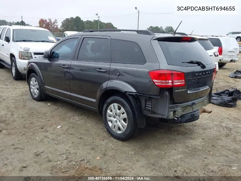 2017 Dodge Journey Se VIN: 3C4PDCAB5HT694655 Lot: 40735859