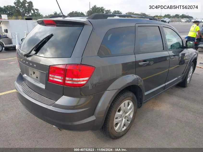 2017 Dodge Journey Se VIN: 3C4PDCAB5HT562074 Lot: 40752523