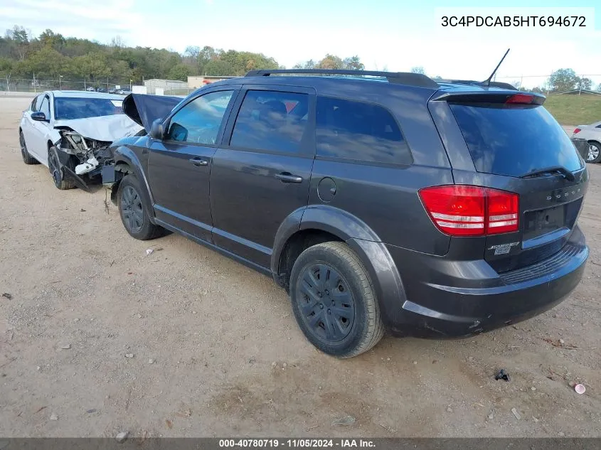 2017 Dodge Journey Se VIN: 3C4PDCAB5HT694672 Lot: 40780719