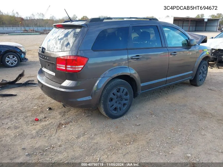 2017 Dodge Journey Se VIN: 3C4PDCAB5HT694672 Lot: 40780719