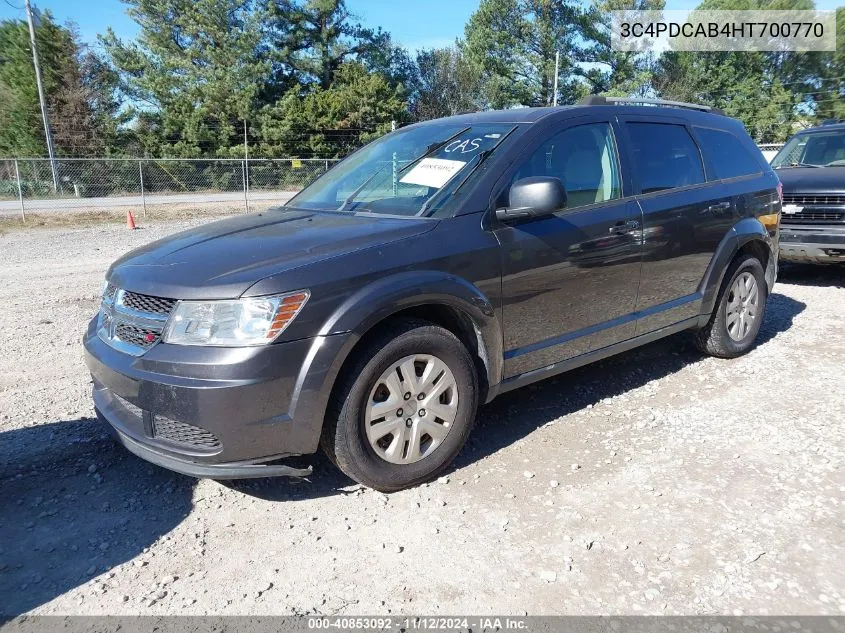 2017 Dodge Journey Se VIN: 3C4PDCAB4HT700770 Lot: 40853092